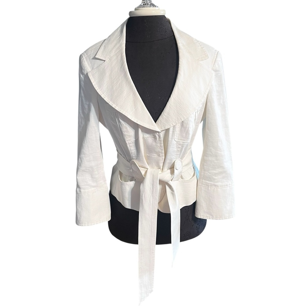 Vintage Bebe Linen Blend Creamy White Peplum Blazer 10 Or Small